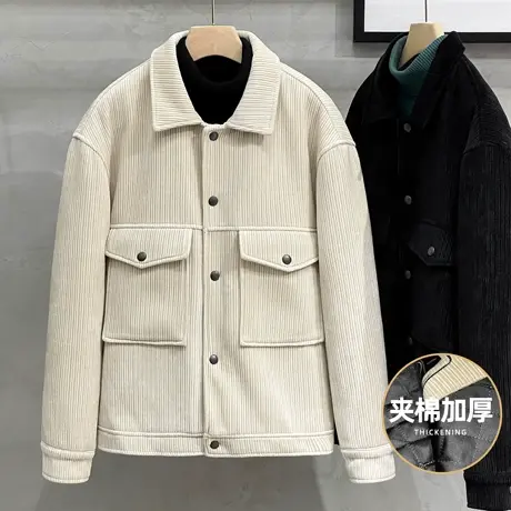 加厚秋冬季男士毛呢外套2023新款肌理感条绒呢子夹克潮流男装上衣图片