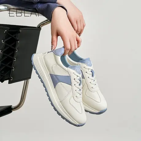 EBLAN/伊伴厚底拼色德训鞋女2025春季新款真皮复古休闲鞋运动鞋图片
