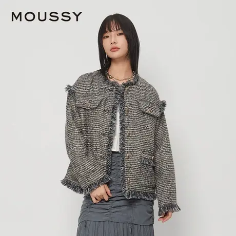 MOUSSY 春季新品知性淑女风毛边流苏小香风外套女028HAZ30-0321图片