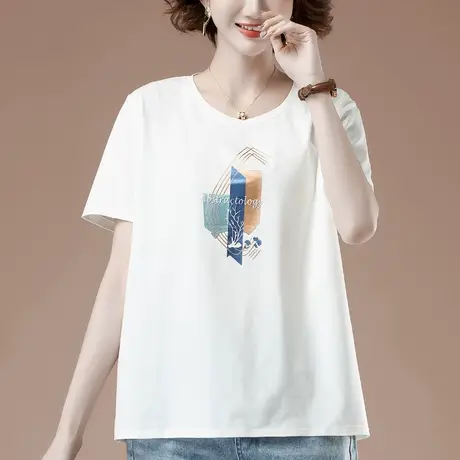 短袖t恤女纯色夏季新款加肥加大码女装宽松纯棉百搭减龄显瘦体恤商品大图