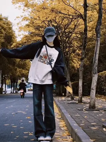 大码复古chic插肩袖卫衣女外套韩系慵懒风厚ins潮春秋装加绒上衣商品大图