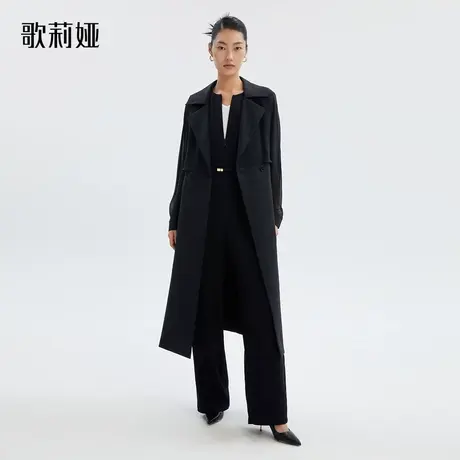 歌莉娅精纺羊毛大衣女春秋新款气质流行大翻领长款外套123L6L090图片