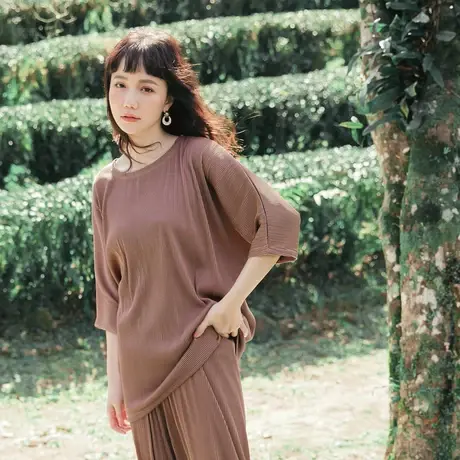 桔熊春秋季慵懒风宽松禅意百褶凉爽休闲套头上衣女装大码AB14483商品大图