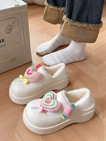 包跟棉拖鞋女冬天居家室内厚底防滑加绒保暖可爱爱心学生防水棉鞋商品大图