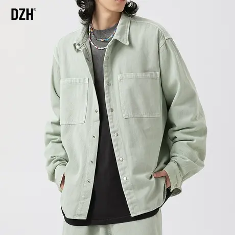 男士翻领衬衣外套男秋季高级感痞帅男装2023新款纯棉工装夹克上衣商品大图