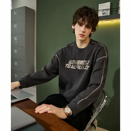 唐狮春秋男士圆领卫衣设计感美式青少年简约休闲慵懒宽松上衣TMTA商品大图