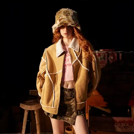 设计感冬季加厚羊羔毛外套2023年新款潮牌复古棉服女宽松小众棉衣图片