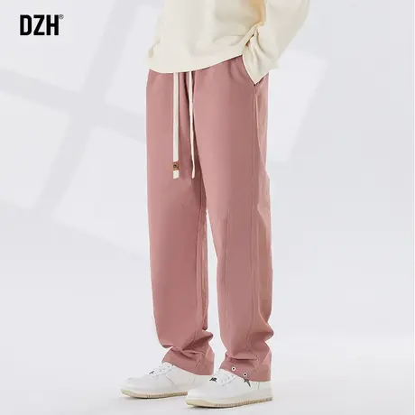 男士粉色休闲裤男直筒宽松裤子男款美式高街2023新款秋季长裤百搭商品大图