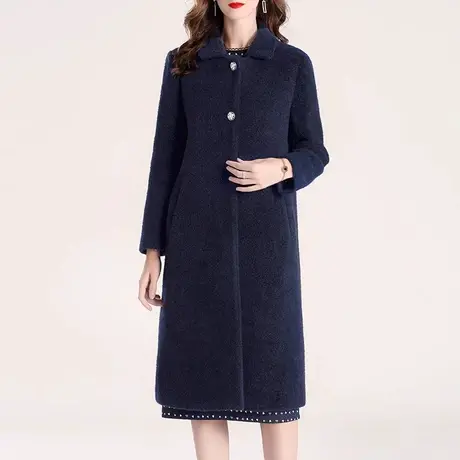 水墨青华2023冬季新品中长款过膝百搭外套女时尚金貂绒保暖大衣商品大图