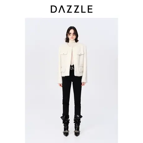【七七酱专享】DAZZLE地素奥莱秋黑色修身弹力显瘦百搭牛仔裤铅笔商品大图
