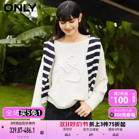 【买5免1】【上新】ONLY奥莱甜美休闲学院风字母圆领针织衫女商品大图