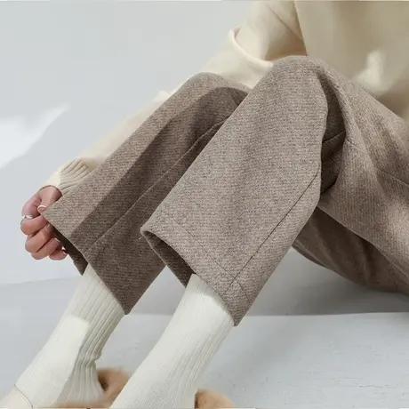 毛呢阔腿裤子女春秋季高腰显瘦九分小个子宽松休闲加厚呢子直筒裤商品大图