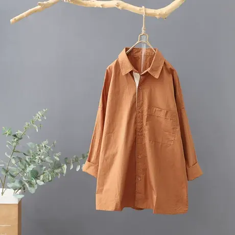 韩版纯色长袖全棉衬衫女宽松休闲百搭打底衫春秋衬衣女士上衣女装商品大图