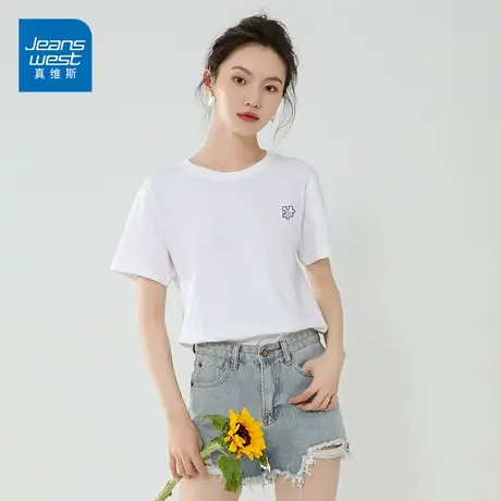 真维斯纯棉短袖女2023新款韩版宽松设计感半袖t恤休闲上衣潮商品大图