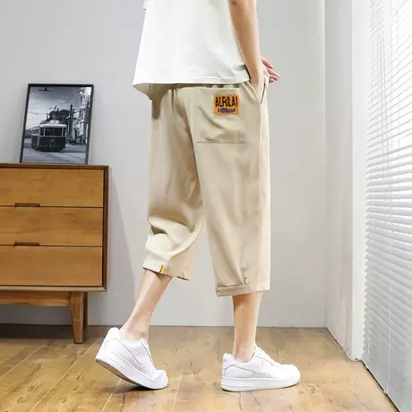 卡其七分裤男款夏季潮牌宽松直筒卷边五分中裤潮流青少年休闲短裤图片