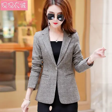 2024新款春装西装女外套长袖修身韩版小个子上衣格子小西服复古图片