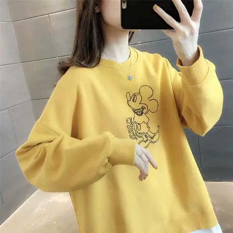 中长款不规则开叉卡通卫衣圆领套头2023年春秋新款宽松韩版百搭潮图片