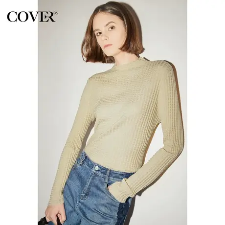 COVER秋季华夫饼半高领弹力百搭针织衫商品大图
