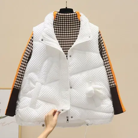 欧洲站棉服马甲女2023年秋冬新款短款小兔马夹时尚百搭韩版外套潮商品大图