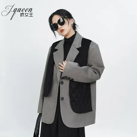 毛呢西装外套女秋冬季新款高级感小众设计感假两件拼接马甲西服图片