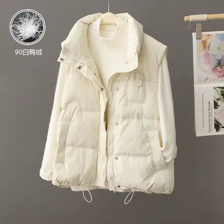 秋冬新款韩范洋气立领羽绒马甲女外穿宽松白鸭绒外套女装外搭坎肩图片
