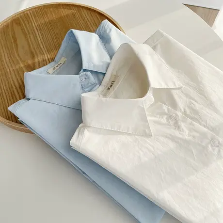 春装韩版小清新学生文艺纯棉衬衫女学生职业工作宽松百搭打底上衣商品大图