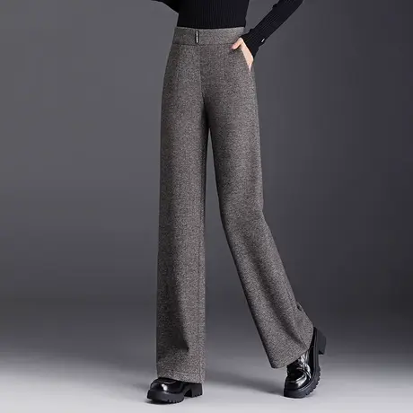 妈妈毛呢阔腿裤女秋冬季新款宽松加大码中老年高腰显瘦休闲直筒裤图片