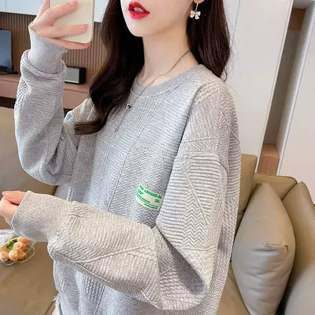 早秋装华夫格卫衣女春秋季韩版宽松大码慵懒风小个子薄款上衣外套图片