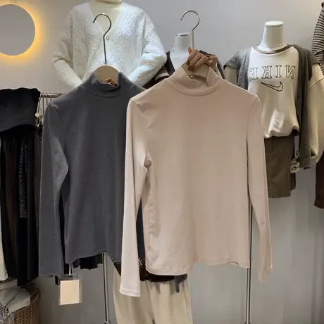 半高领加绒加厚德绒打底衫女秋冬内搭长袖百搭2023洋气莫代尔上衣图片