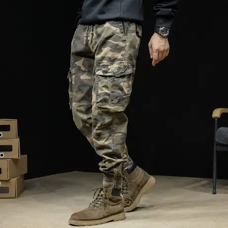 美式迷彩工装裤子男春秋2024新款潮牌束脚宽松大码男士休闲裤春季商品大图