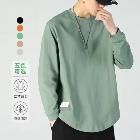 夏季薄款圆领长袖男士2024新款t恤男上衣服男装潮牌潮流夏天夏装商品大图