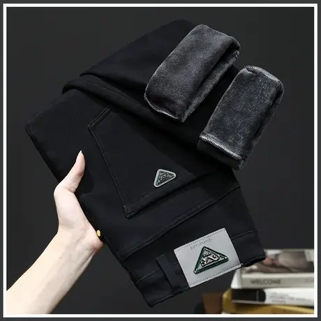 广州新塘水洗加绒加厚休闲牛仔长裤子冬季男士抗寒保暖西裤秋冬款图片