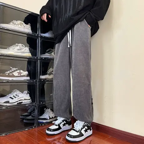 高级感雪尼尔休闲裤男士宽松大码秋季百搭运动裤束脚卫裤加肥加大商品大图