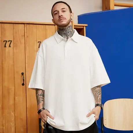 2025新款polo衫t恤胖子男纯色ins短袖潮牌宽松夏季大码五分半截袖商品大图