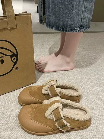 勃肯女鞋毛毛拖鞋女外穿2023新款秋冬季加绒懒人一脚蹬包头博肯鞋商品大图