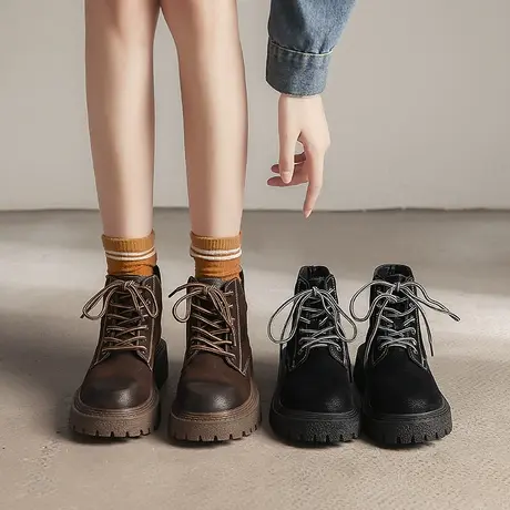 马丁靴女2023年新款女款女鞋子秋冬季加绒爆款英伦风棕色短靴靴子商品大图