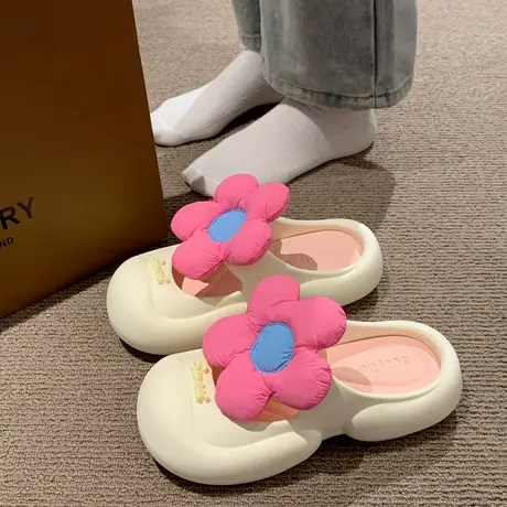包头拖鞋女夏季网红超火外穿2023新款可爱花朵厚底踩屎感沙滩凉拖商品大图