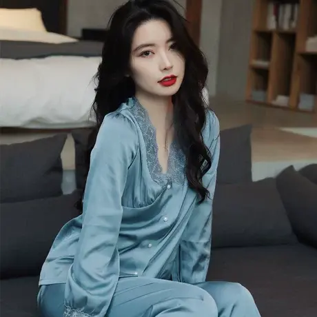 睡衣女春秋夏季2023年新款冰丝绸薄款高级感大码可外穿家居服套装商品大图