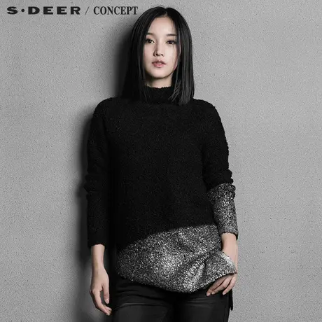 sdeer圣迪奥2017现代感亮面摆边立领针织衫S15383518🌒图片