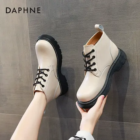 达芙妮高帮鞋女靴2022年春秋单靴新款白色春款真皮夏季薄款短靴商品大图