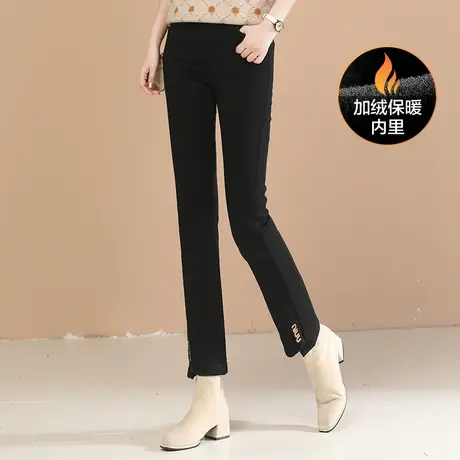 新品88折】高腰刺绣加绒直筒休闲裤女2023冬季新款烟管长裤子厚图片
