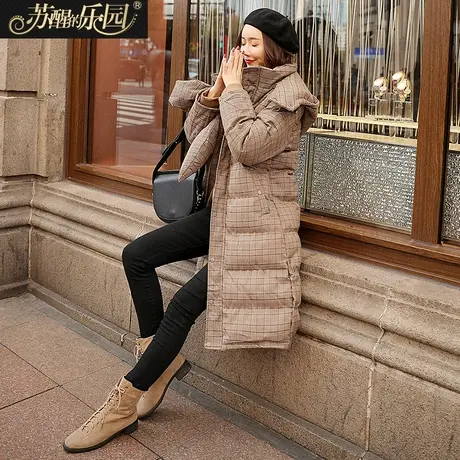 冬季棉衣女新款休闲简约时尚潮格子气质菱格中长款棉服棉袄商品大图