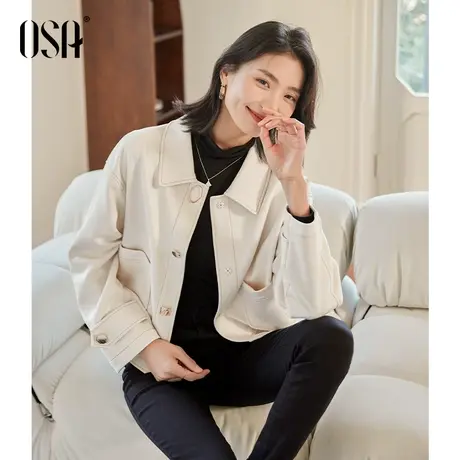 OSA欧莎麂皮绒气质短款外套春装女2023年新款宽松百搭设计感上衣商品大图