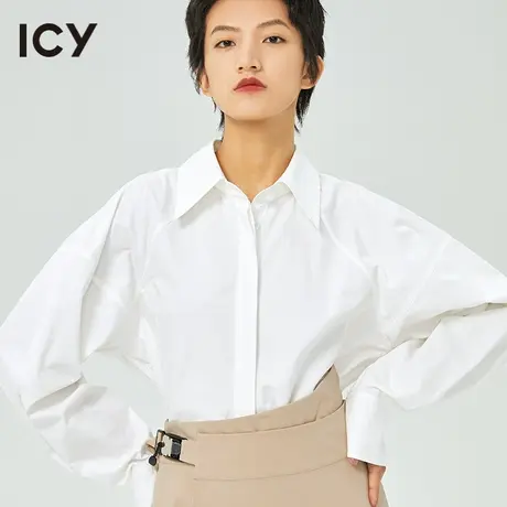 icy春秋新款简约通勤气质小众纯棉长袖白衬衫女【MTG设计】图片