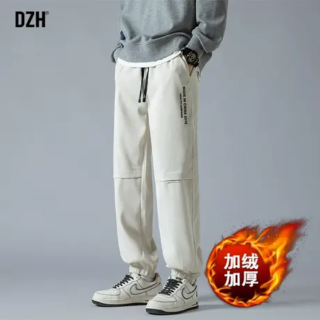 男士卡其色加绒裤子男秋冬款2024新款宽松运动卫裤束脚裤休闲长裤商品大图
