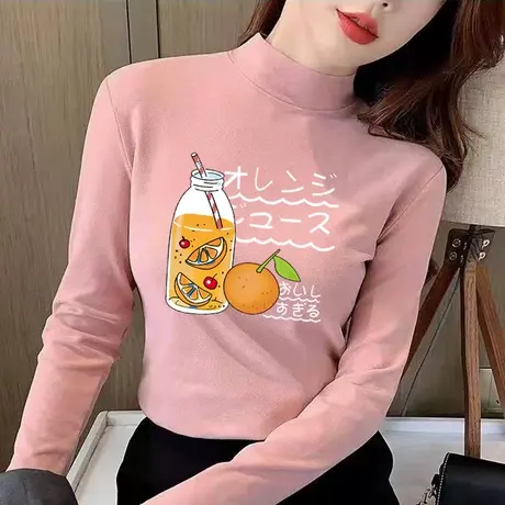 双面德绒保暖打底衫秋冬季加绒加厚半高领修身长袖t恤女2024年商品大图