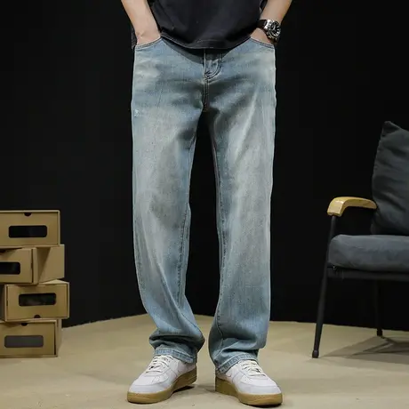 弹力直筒牛仔裤男2024新款春季男款宽松大码潮牌男士锥形裤子男裤图片