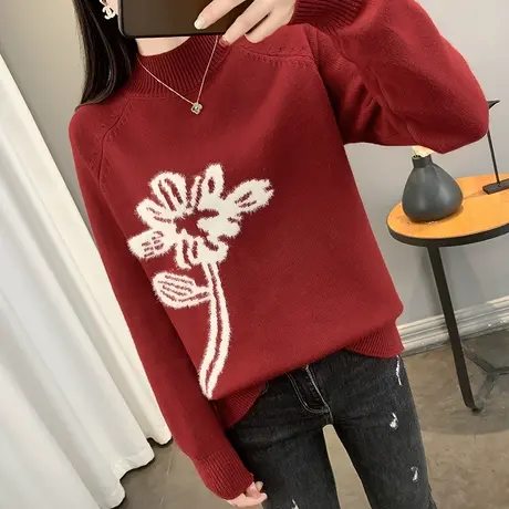 新年本命服红色毛衣打底衫女加厚秋冬装半高领内搭洋气针织衫外穿图片