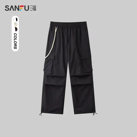 三福2024夏季新款休闲裤男街头潮流工装口袋宽松伞兵裤直筒长裤男商品大图