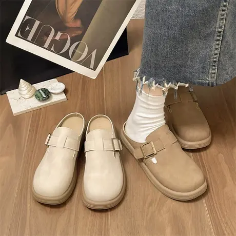 包头半拖鞋女外穿2024年新款时尚平底孕妇穆勒鞋百搭玛丽珍凉拖鞋商品大图